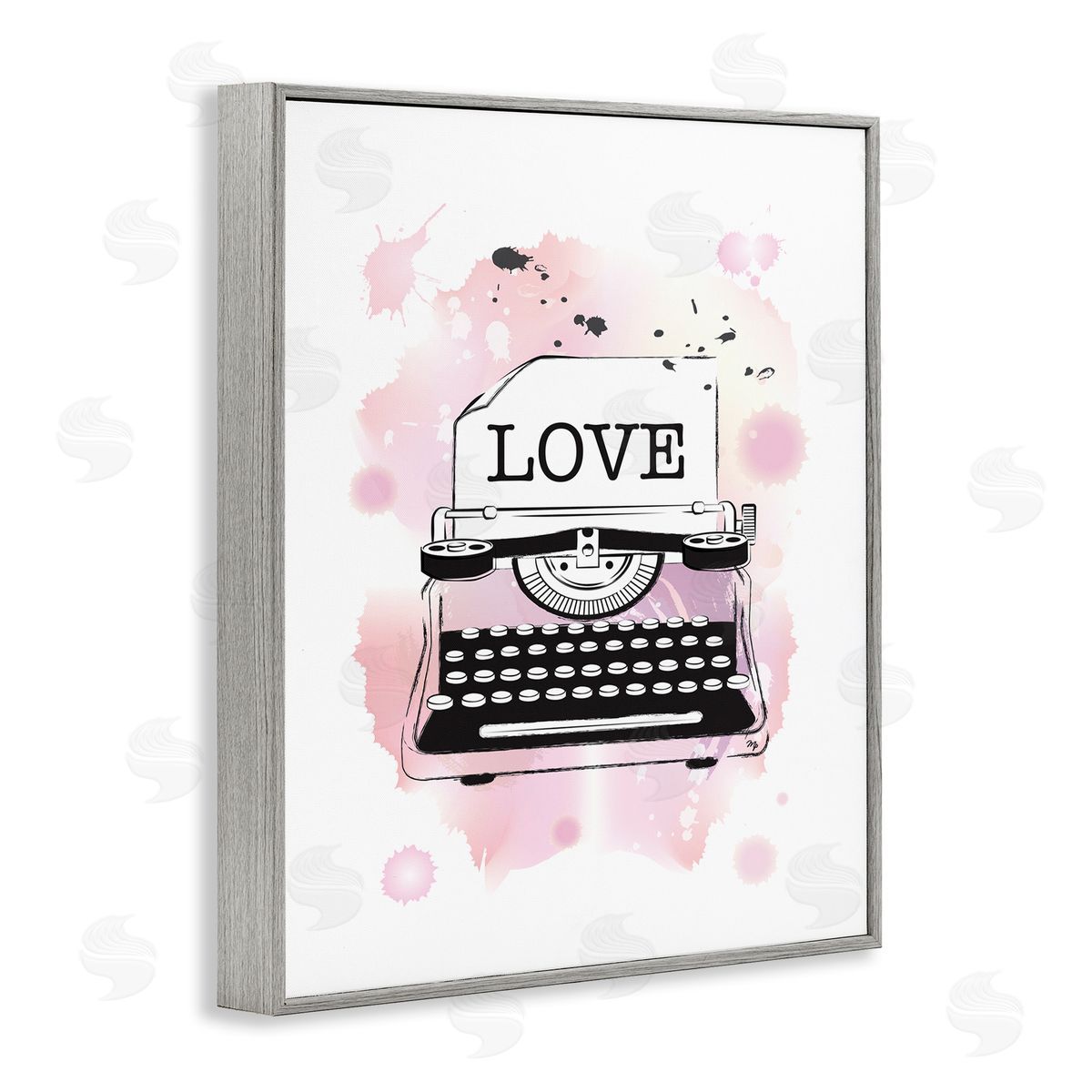 Martina Pavlova Pink Typewriter Love Paint Splash Gray Framed Giclee Wall Art