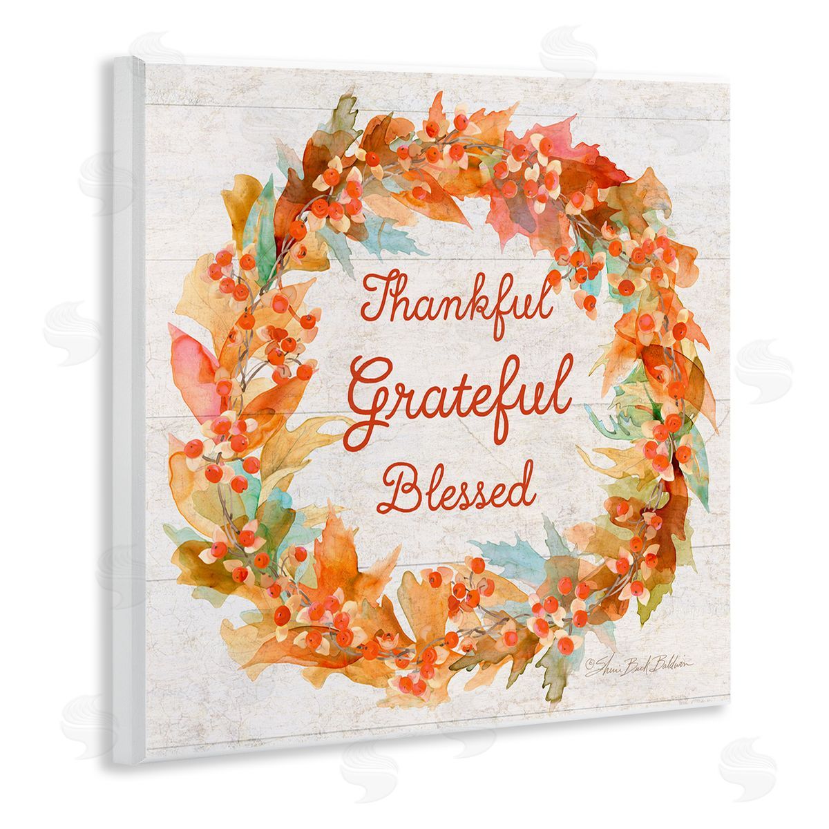 Sherri Buck Baldwin Autumn Foliage Wreath Thankful Grateful Blessed Wall Plaque Art