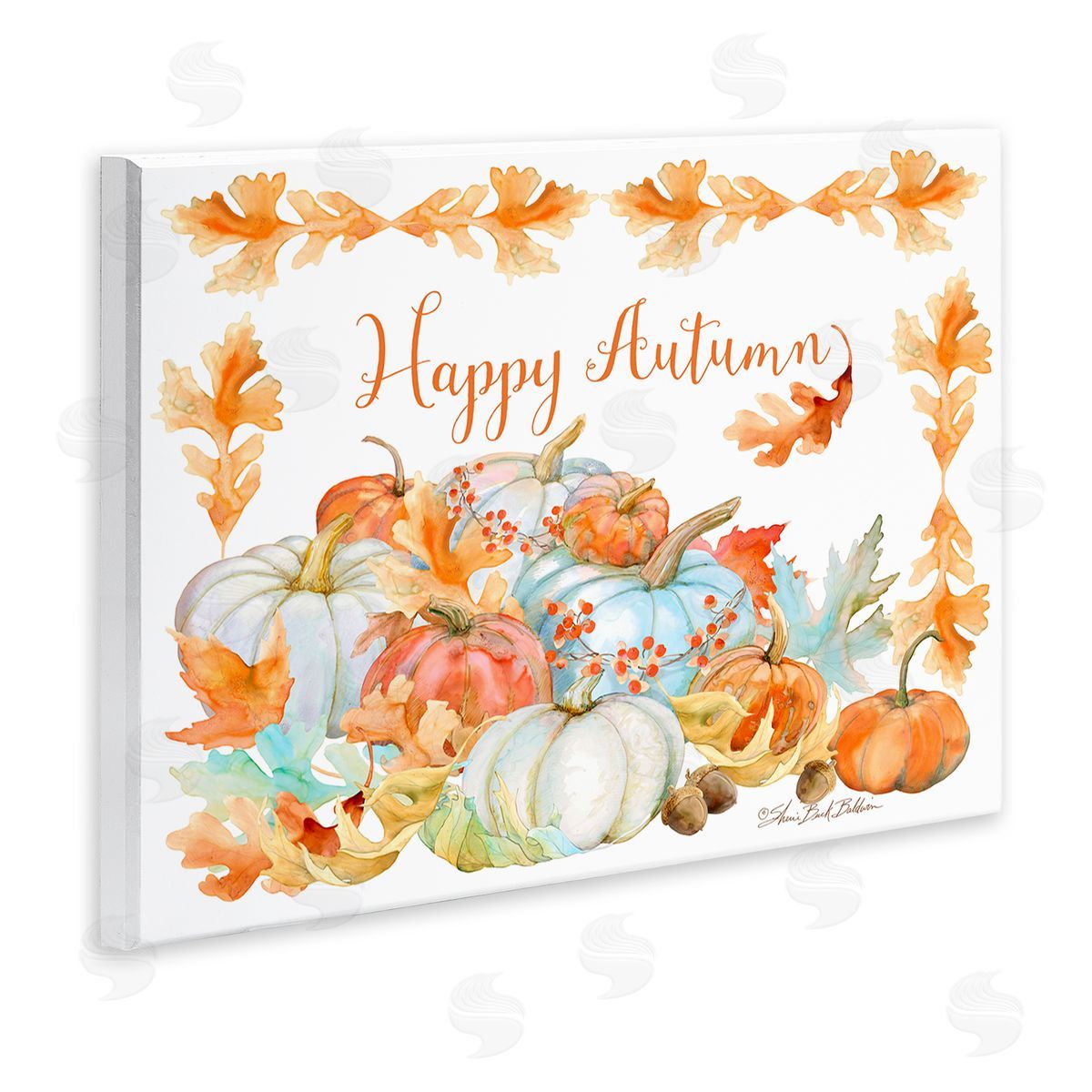 Sherri Buck Baldwin Happy Autumn Pumpkin Harvest Foliage Border Wall Plaque Art