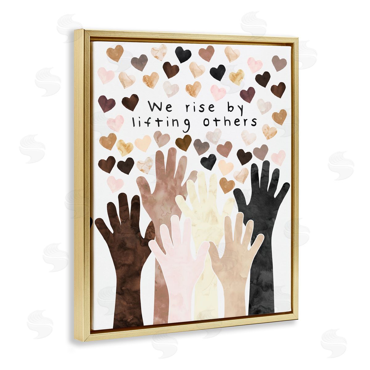 Erica Billups We Rise by Lifting Others Quote Hands Hearts Gold Floater Frame Canvas Art