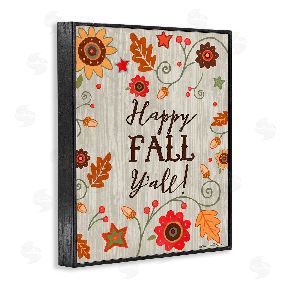 Andrea Tachiera Happy Fall Y'all Phrase Autumn County Border Black Framed Giclee Wall Art