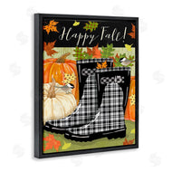 Andrea Tachiera | Happy Fall Phrase Black Rainboots and Pumpkins