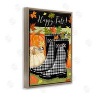 Andrea Tachiera | Happy Fall Phrase Black Rainboots and Pumpkins