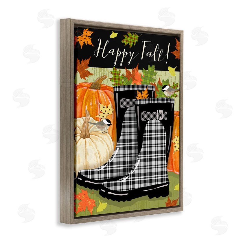 Andrea Tachiera | Happy Fall Phrase Black Rainboots and Pumpkins