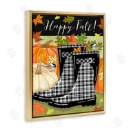 Andrea Tachiera | Happy Fall Phrase Black Rainboots and Pumpkins