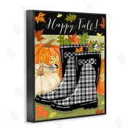 Andrea Tachiera | Happy Fall Phrase Black Rainboots and Pumpkins