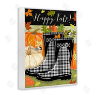 Andrea Tachiera | Happy Fall Phrase Black Rainboots and Pumpkins