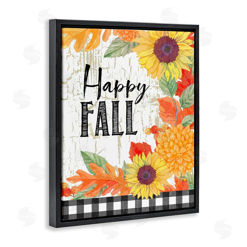 Andrea Tachiera | Happy Fall Phrase Checkered Plaid Sunflower Floral
