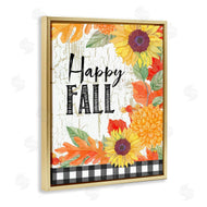 Andrea Tachiera | Happy Fall Phrase Checkered Plaid Sunflower Floral