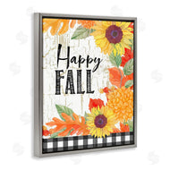 Andrea Tachiera | Happy Fall Phrase Checkered Plaid Sunflower Floral