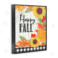Andrea Tachiera | Happy Fall Phrase Checkered Plaid Sunflower Floral