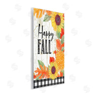 Andrea Tachiera | Happy Fall Phrase Checkered Plaid Sunflower Floral