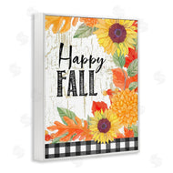 Andrea Tachiera | Happy Fall Phrase Checkered Plaid Sunflower Floral