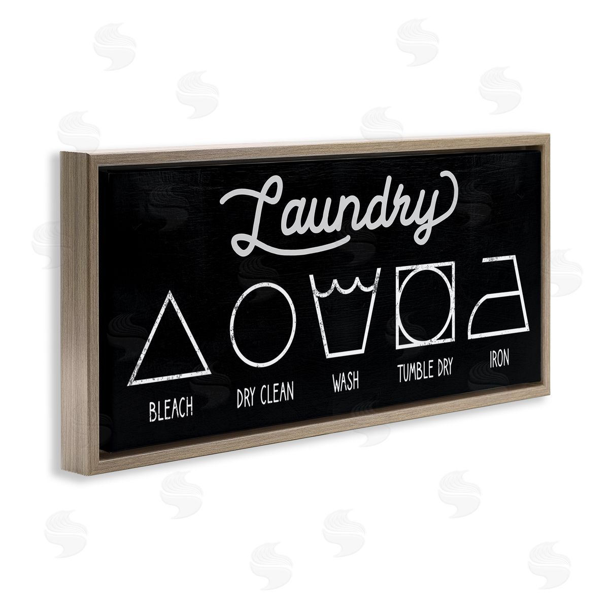 Stupell Studio Distressed Country Laundry Symbol Cleaning Guide Brown Floater Frame Canvas Art