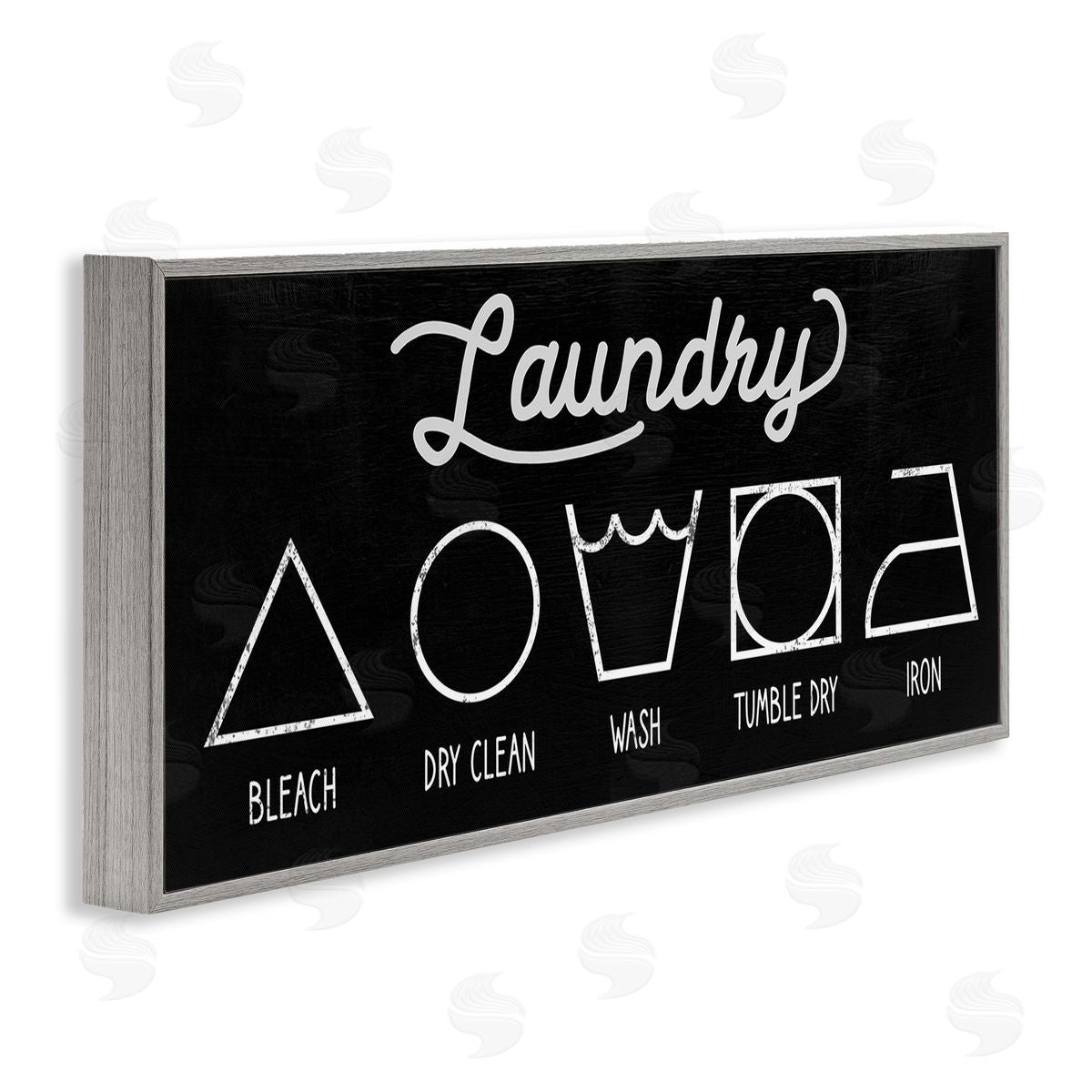 Stupell Studio Distressed Country Laundry Symbol Cleaning Guide Gray Framed Giclee Wall Art