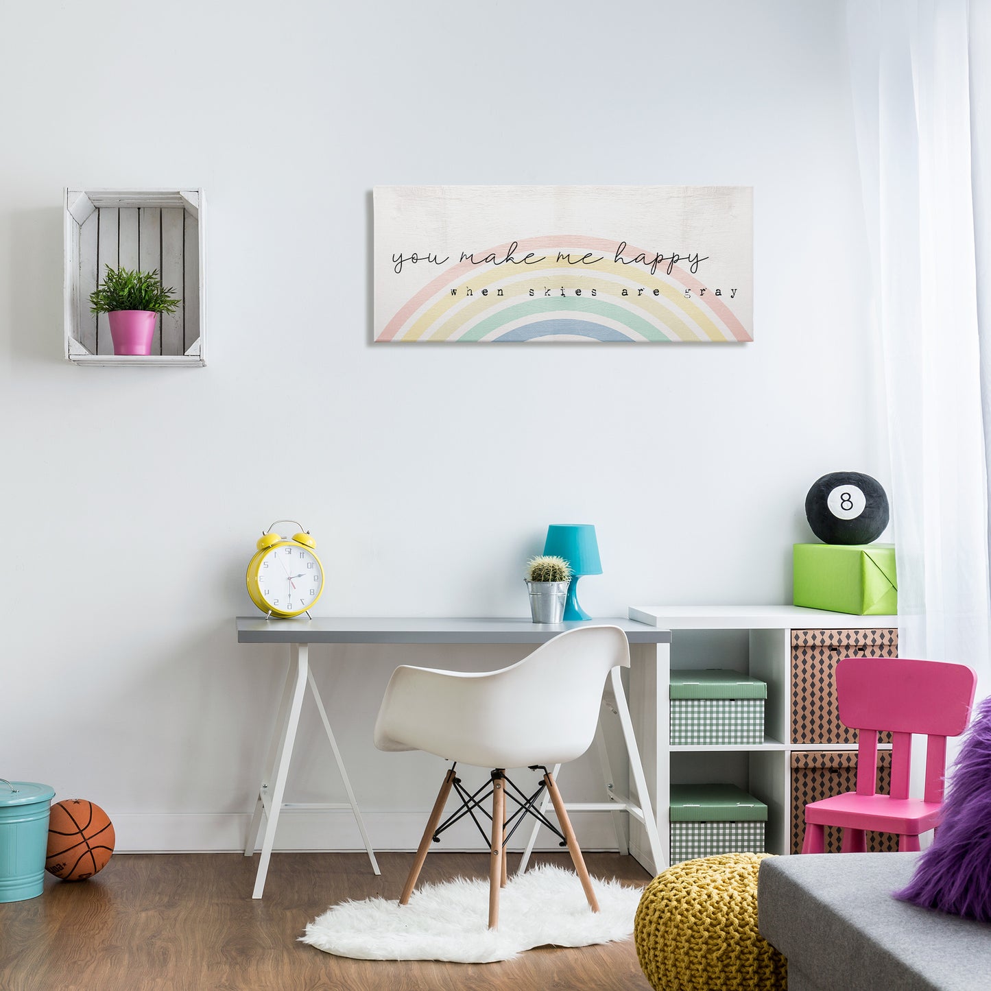 Happy Phrase Rustic Rainbow Canvas Wall Art in Room, Home Decor by Stupell Studio