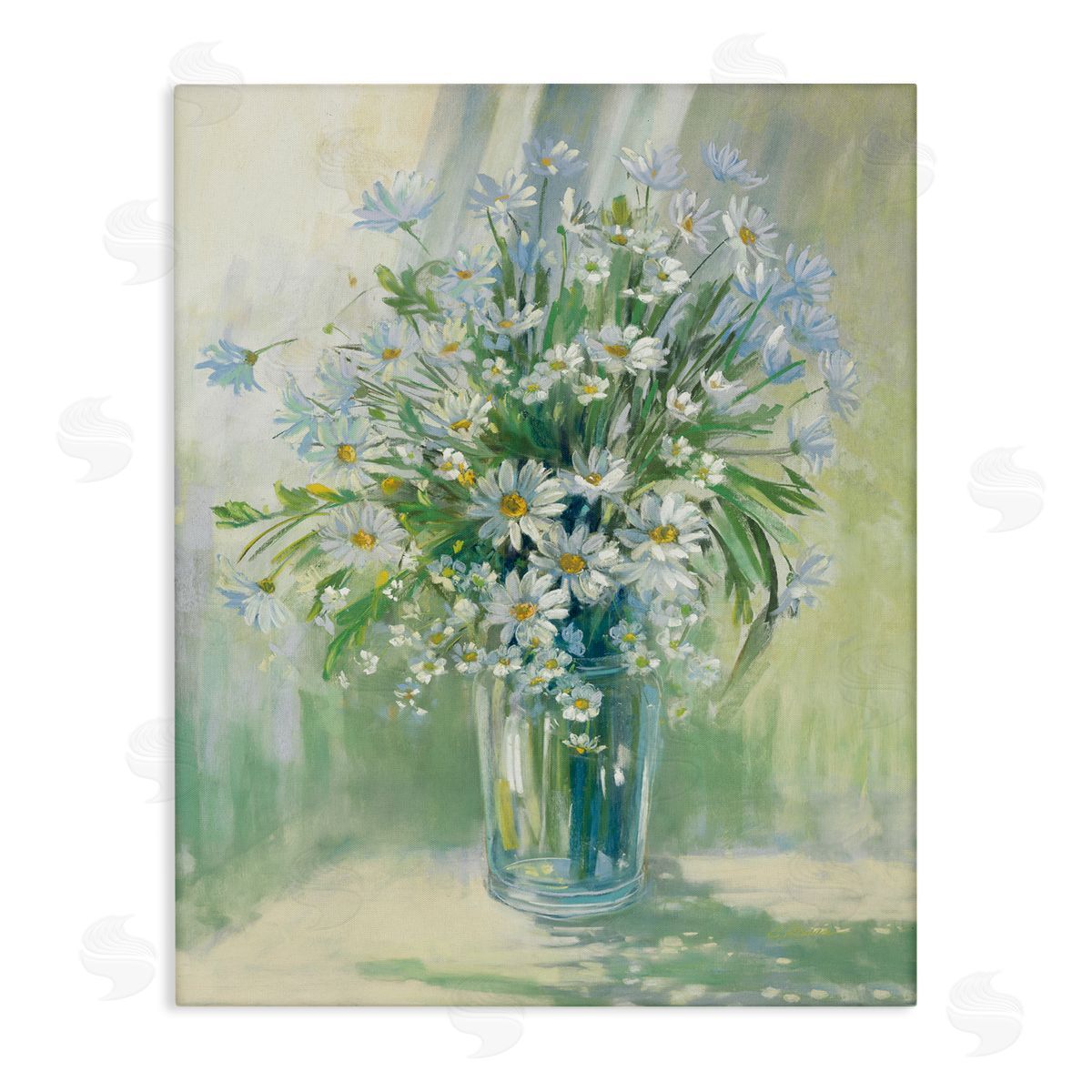 Carol Rowan Sunlit Bouquet of Daisies Blue Green Pastels Canvas Wall Art