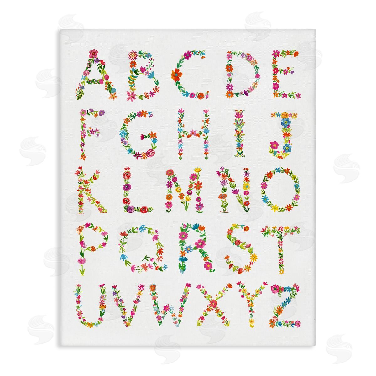 Farida Zaman Floral Pattern Alphabet Soft Chic Typography Canvas Wall Art