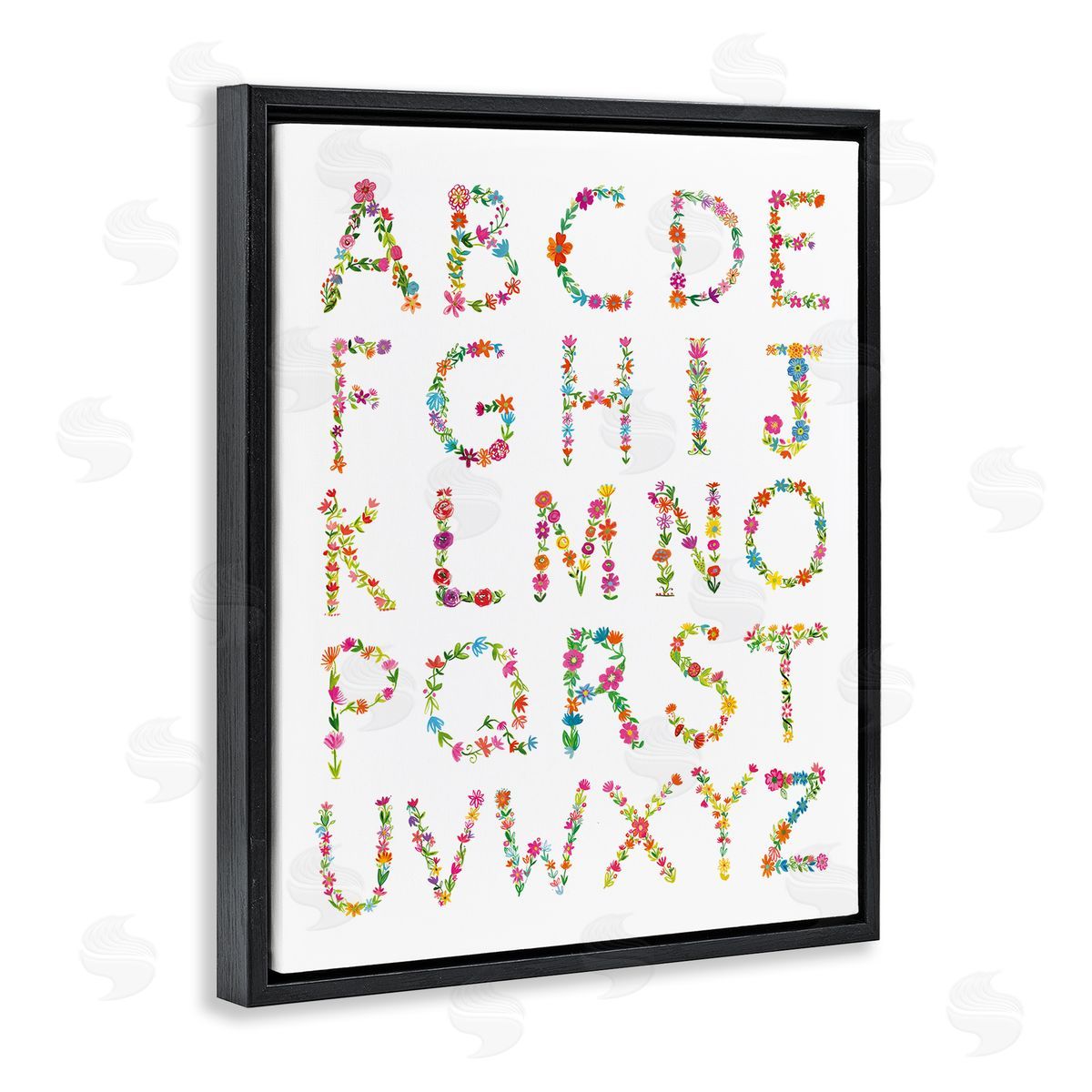 Farida Zaman Floral Pattern Alphabet Soft Chic Typography Black Floater Frame Canvas Art
