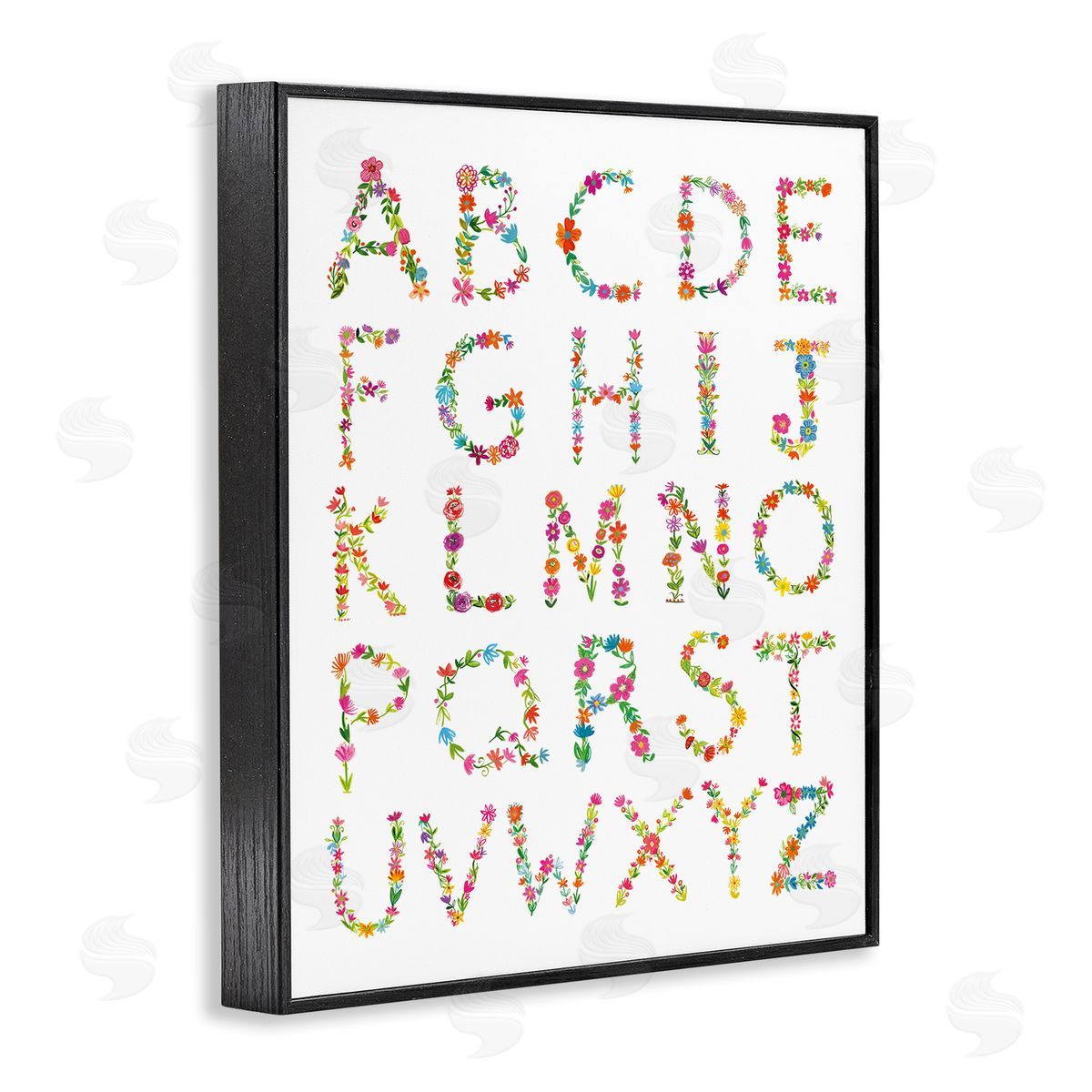 Farida Zaman Floral Pattern Alphabet Soft Chic Typography Black Framed Giclee Wall Art