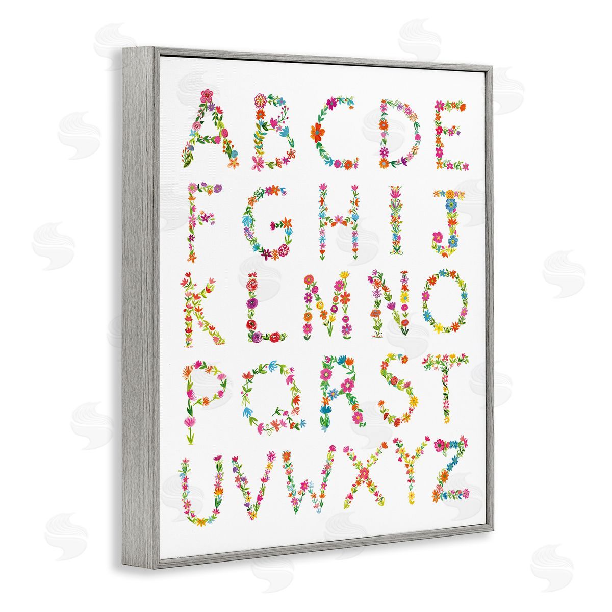 Farida Zaman Floral Pattern Alphabet Soft Chic Typography Gray Framed Giclee Wall Art