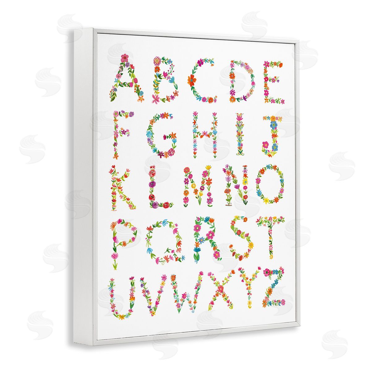 Farida Zaman Floral Pattern Alphabet Soft Chic Typography White Framed Giclee Wall Art