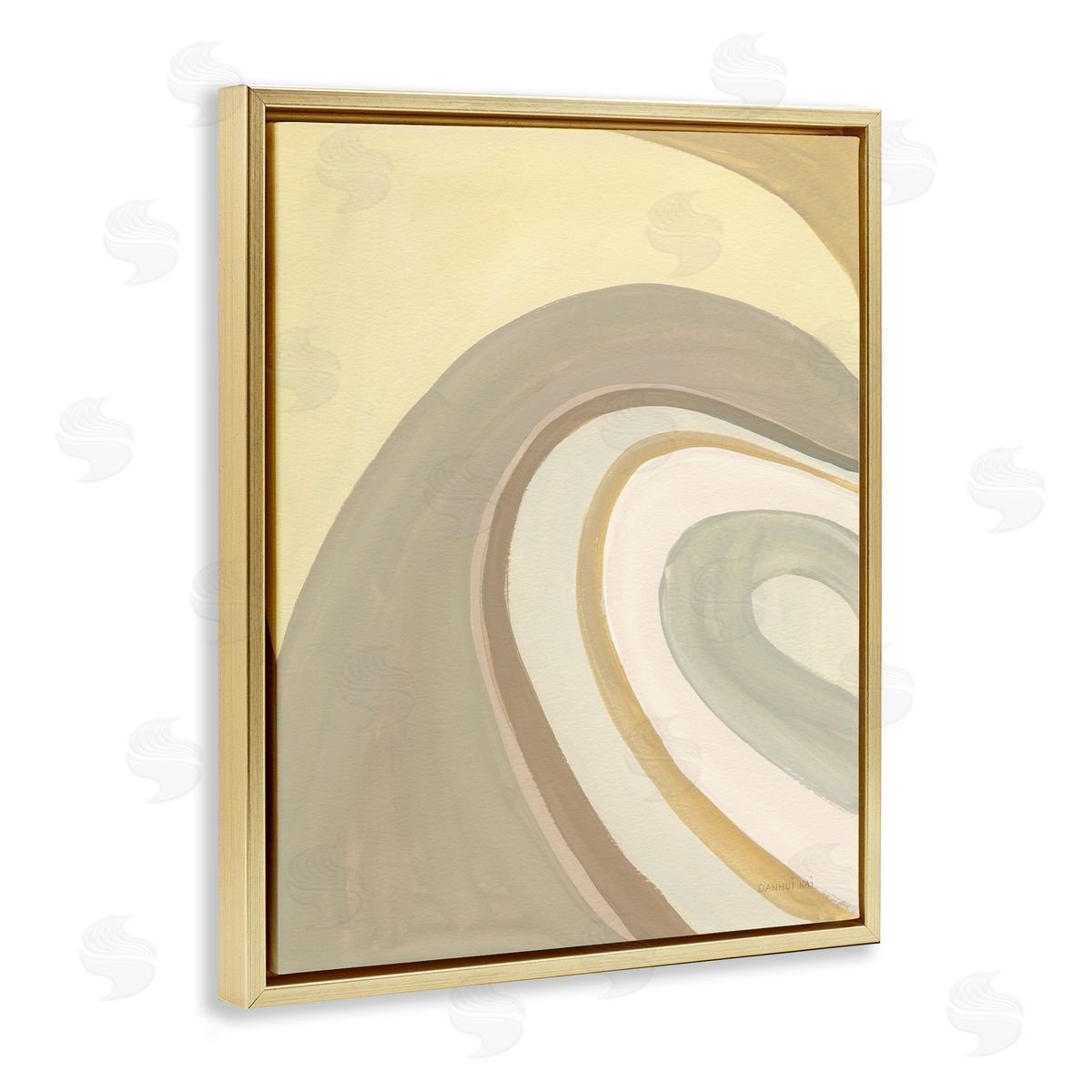 Danhui Nai Organic Grooved Abstraction Neutral Brown Yellow Gold Floater Frame Canvas Art