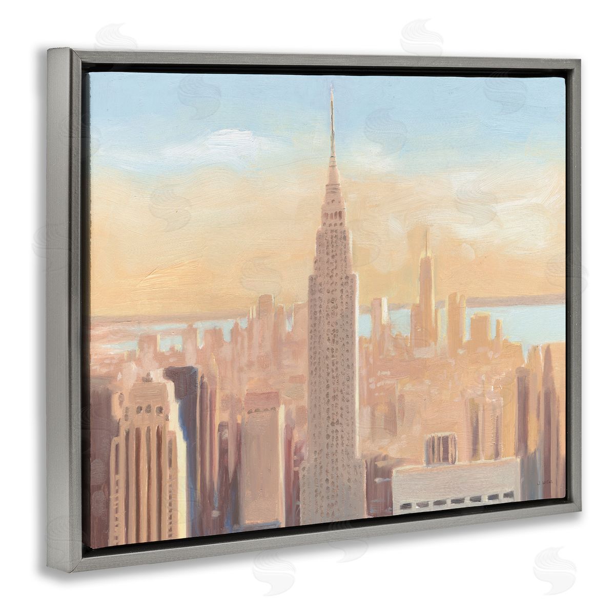 James Wiens Manhattan Cityscape at Dawn Urban Architecture Gray Floater Frame Canvas Art