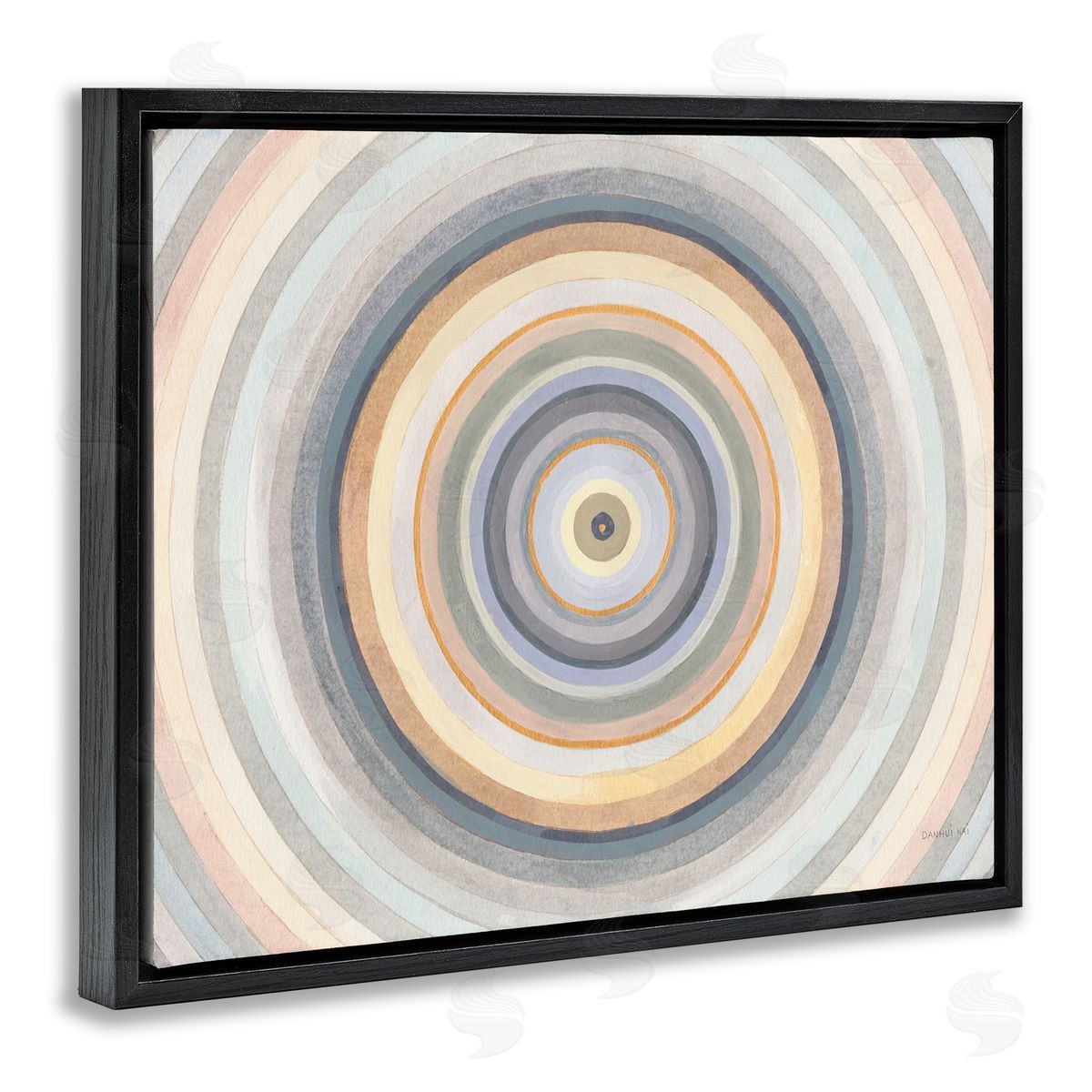 Danhui Nai Cool Tone Circular Rings Abstract Layered Shapes Black Floater Frame Canvas Art
