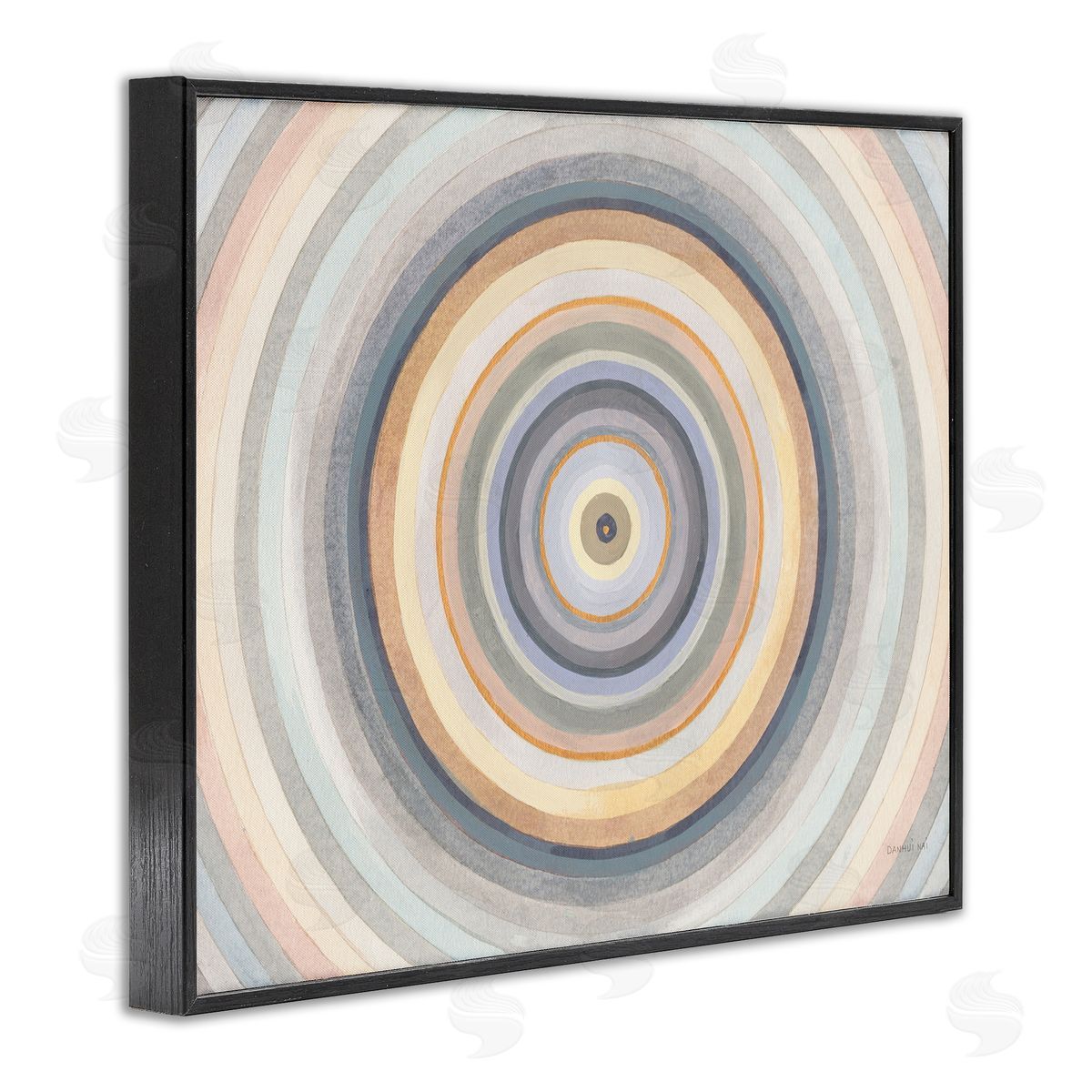 Danhui Nai Cool Tone Circular Rings Abstract Layered Shapes Black Framed Giclee Wall Art
