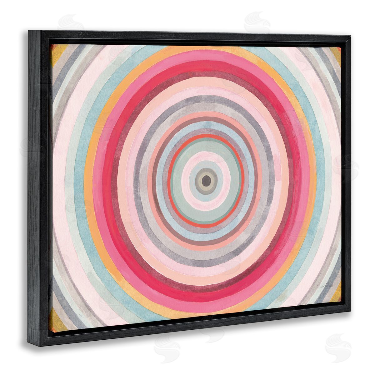 Danhui Nai Warm Tone Abstract Layered Shapes Circular Rings Black Floater Frame Canvas Art