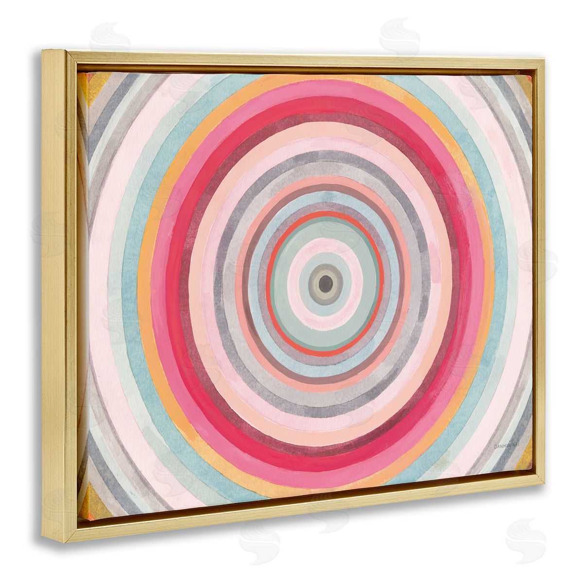 Danhui Nai Warm Tone Abstract Layered Shapes Circular Rings Gold Floater Frame Canvas Art