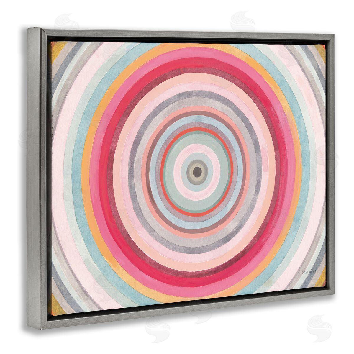 Danhui Nai Warm Tone Abstract Layered Shapes Circular Rings Gray Floater Frame Canvas Art