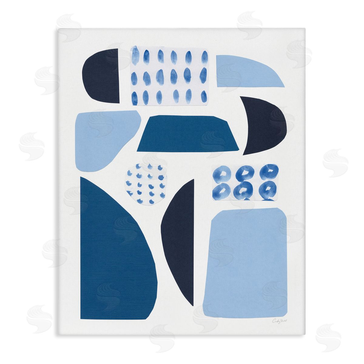 Courtney Prahl Shades of Blue Abstract Shapes Collage Design Canvas Wall Art