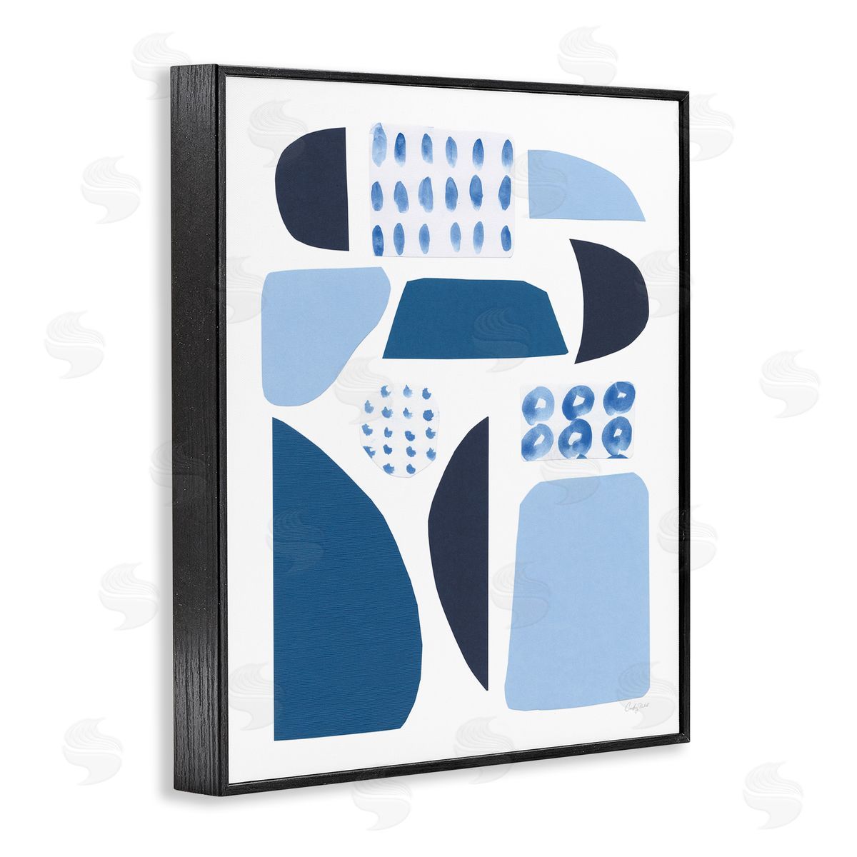Courtney Prahl Shades of Blue Abstract Shapes Collage Design Black Framed Giclee Wall Art