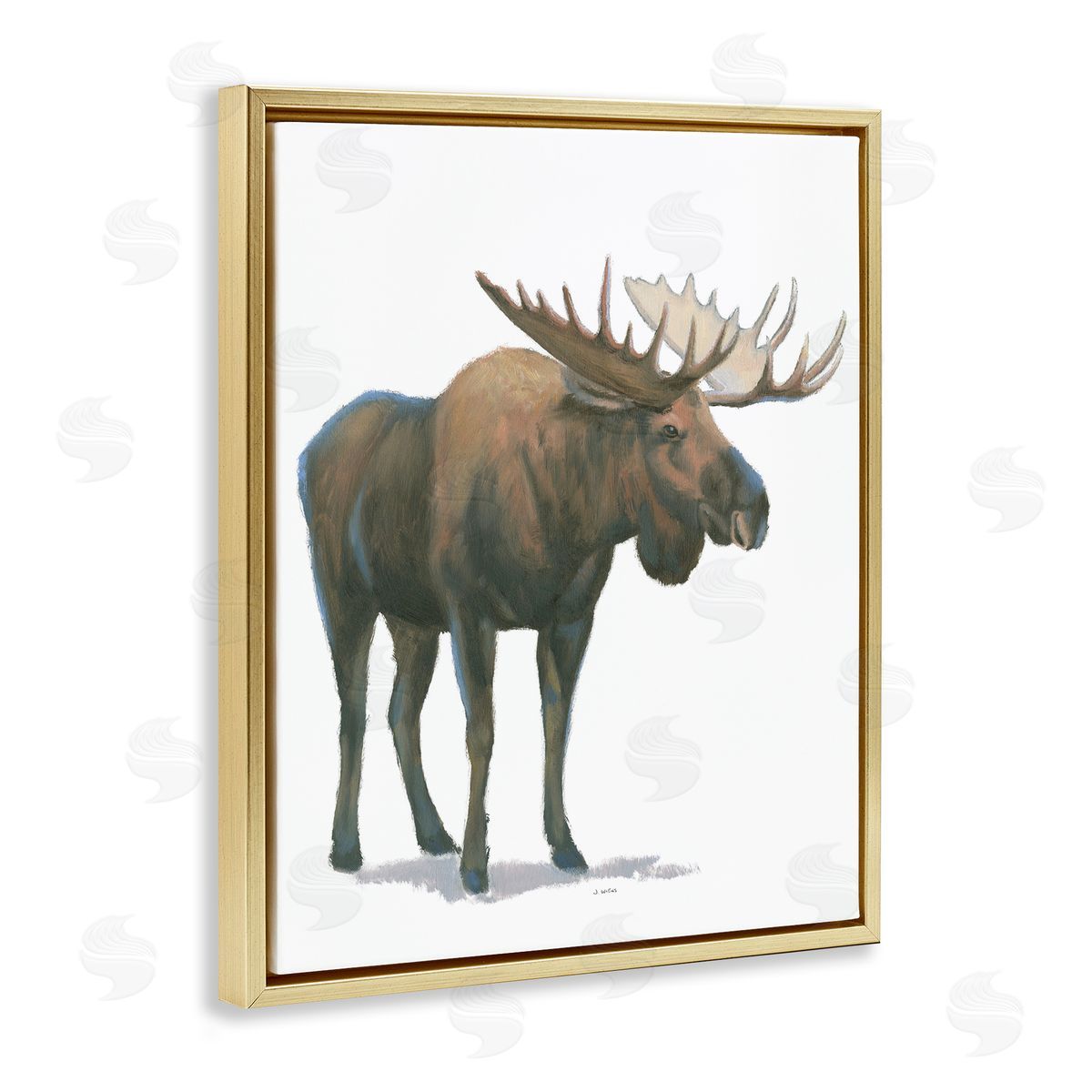 James Wiens Minimal Northern Moose Wild Woodland Animal Gold Floater Frame Canvas Art