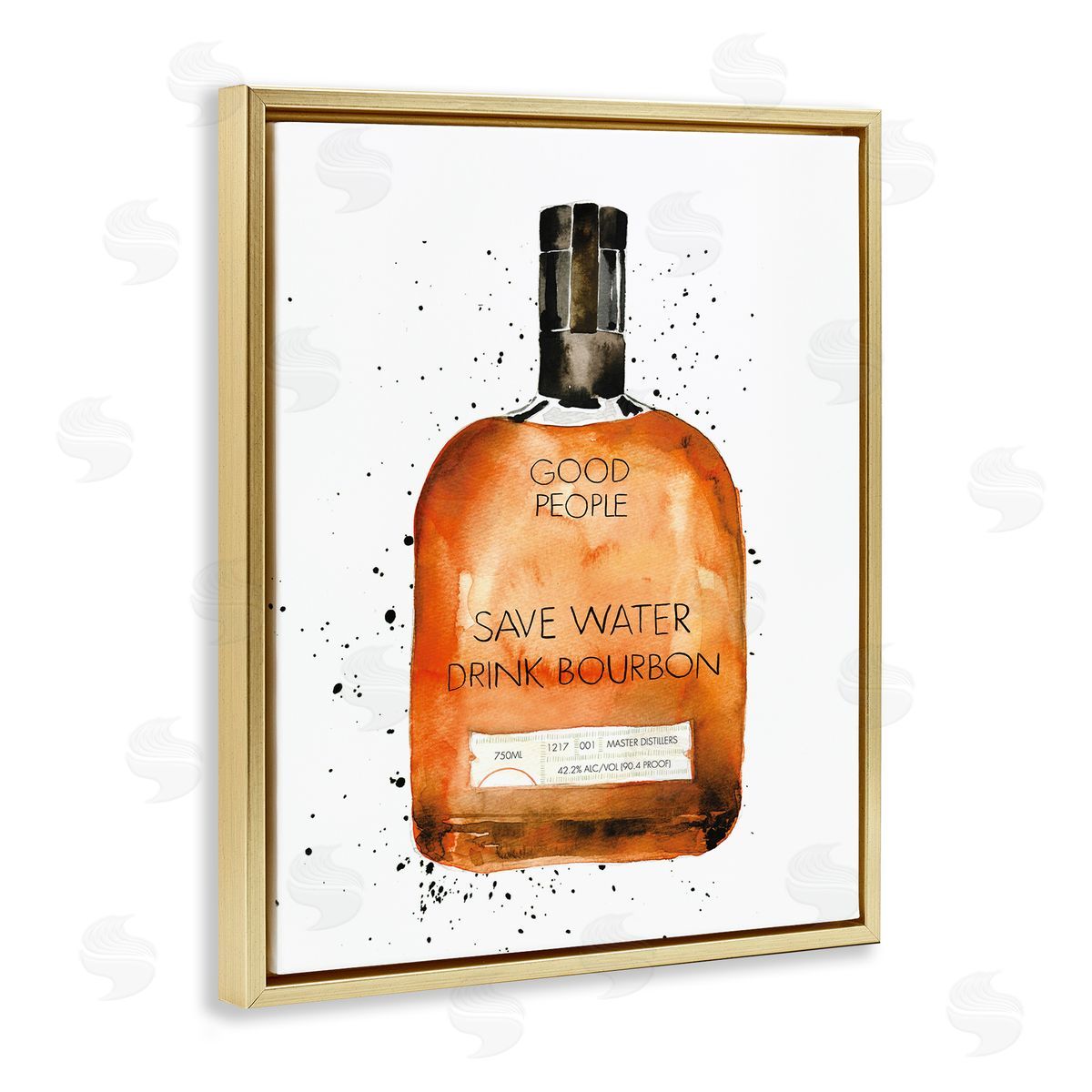 Save Water Drink Bourbon Gold Floating Frame Canvas Wall Art, Home Decor by Mercedes Lopez Charro