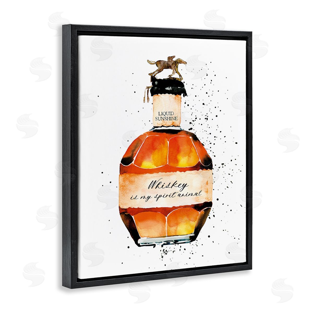 Whiskey is My Spirit Animal Black Floating Frame Canvas Wall Art, Home Decor by Mercedes Lopez Charro