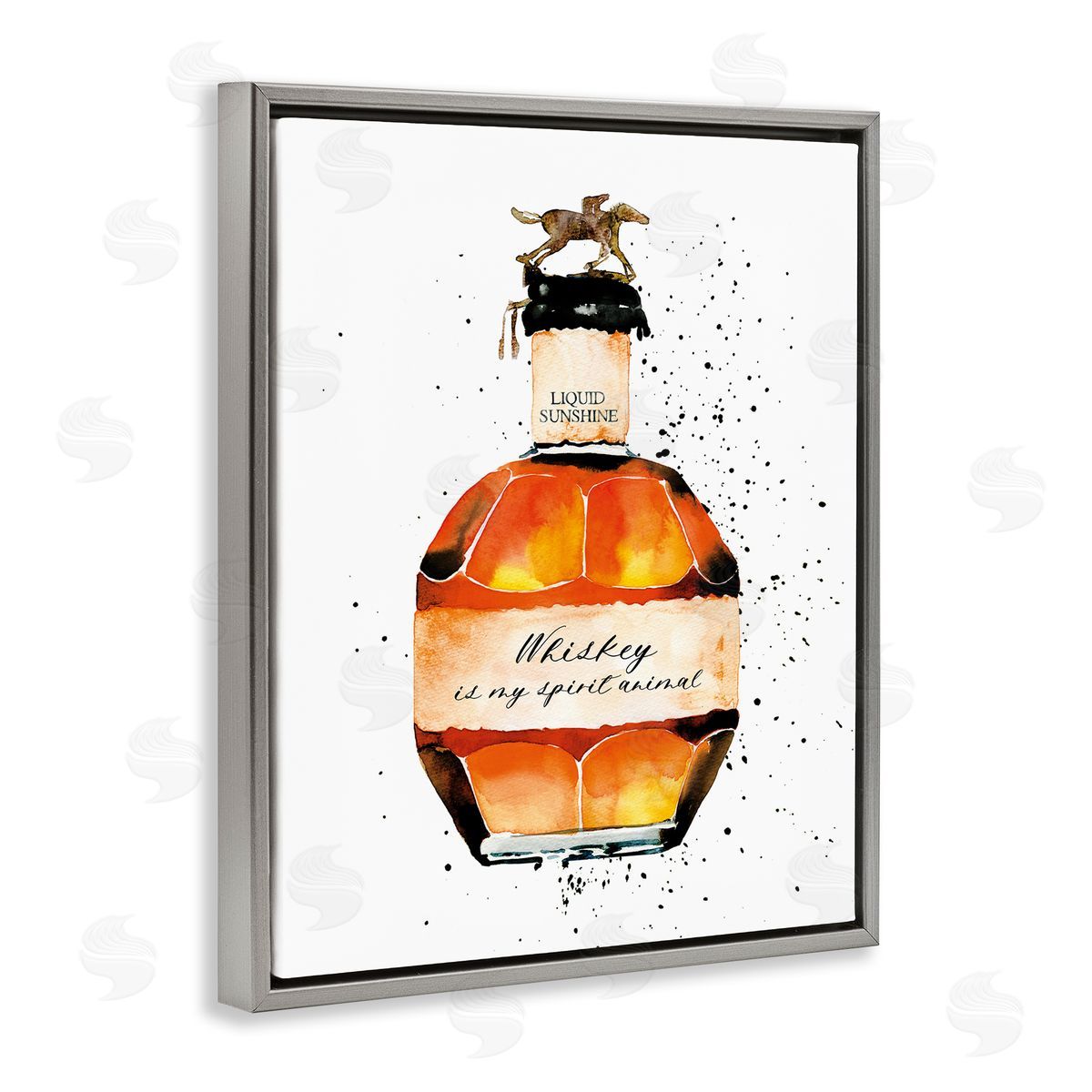Whiskey is My Spirit Animal Grey Floating Frame Canvas Wall Art, Home Decor by Mercedes Lopez Charro