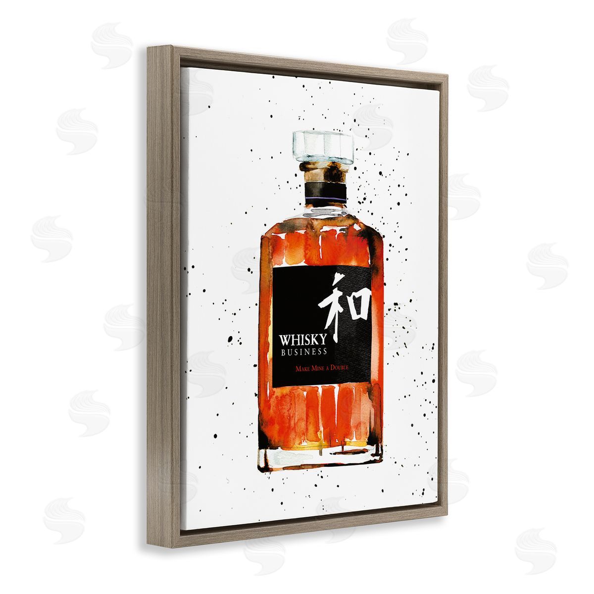 Whisky Business Quote Brown Floating Frame Canvas Wall Art, Home Decor by Mercedes Lopez Charro