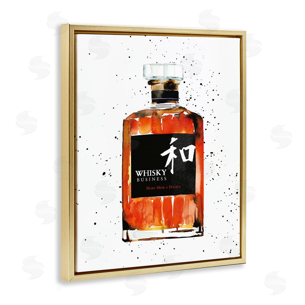 Whisky Business Quote Gold Floating Frame Canvas Wall Art, Home Decor by Mercedes Lopez Charro