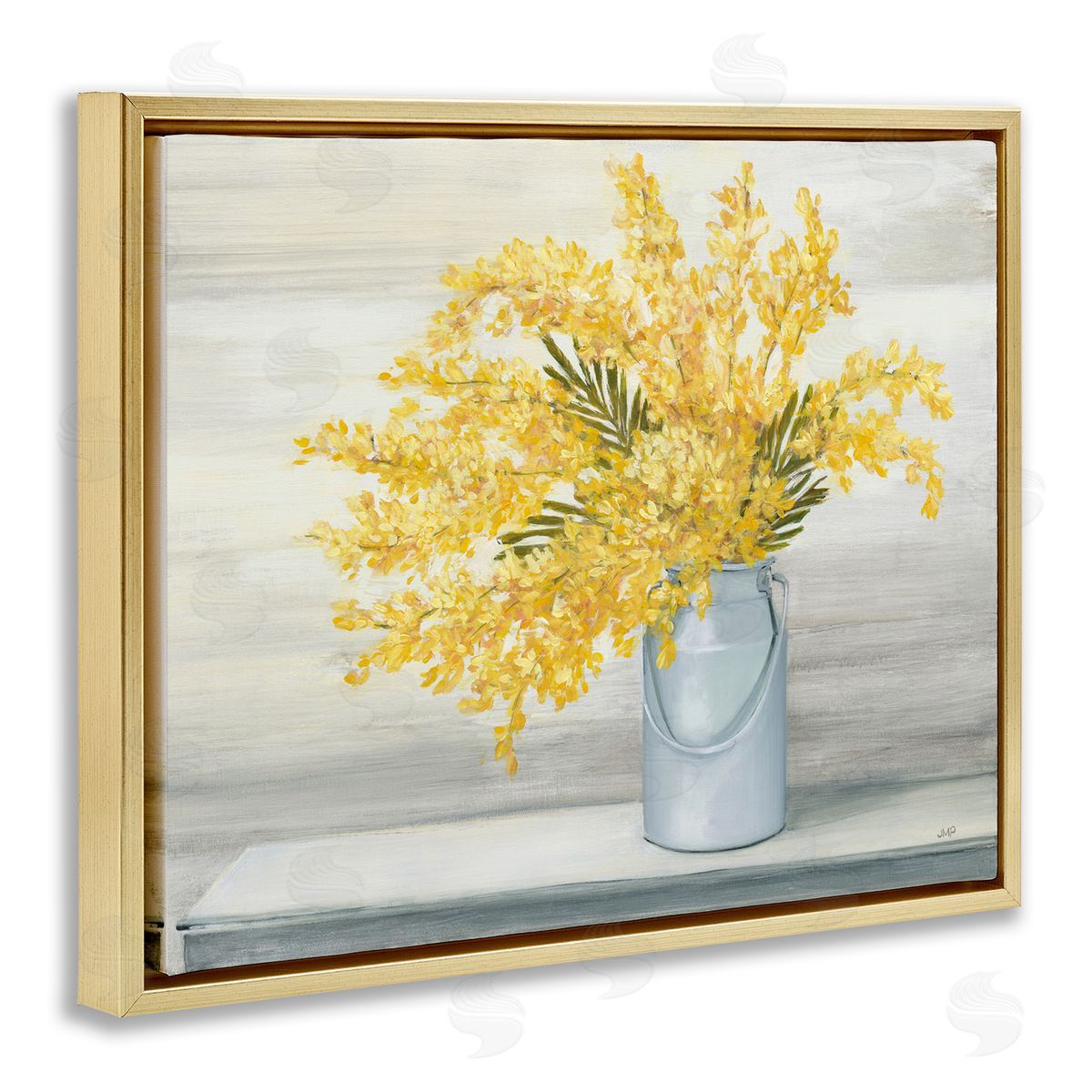 Julia Purinton Golden Fall Floral Bouquet in Country Milk Tin Gold Floater Frame Canvas Art