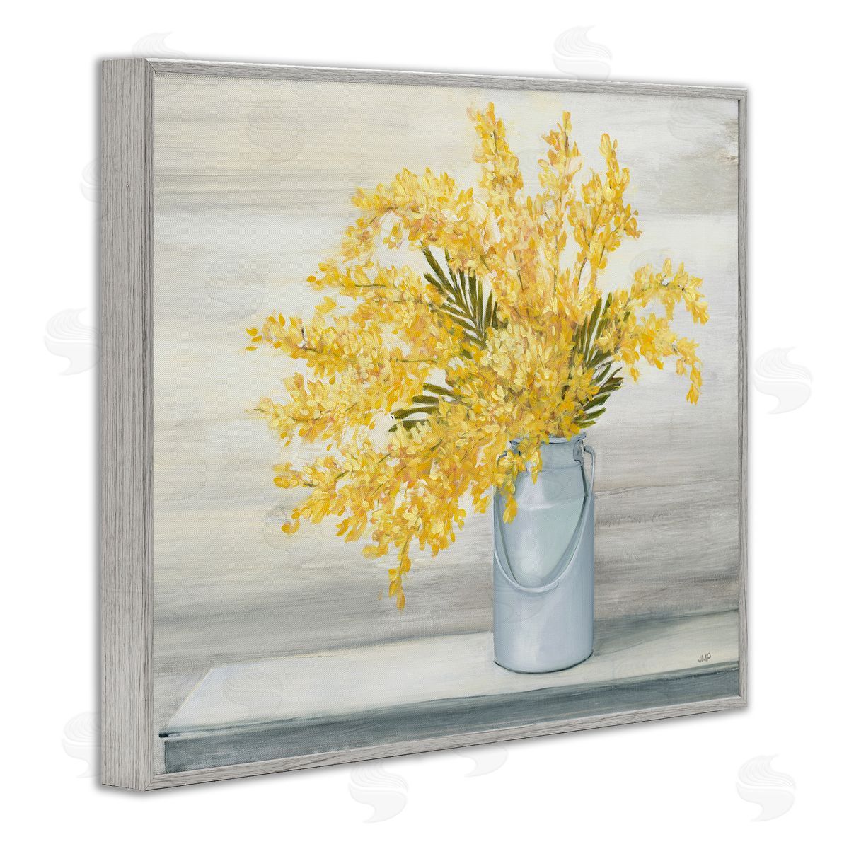Julia Purinton Golden Fall Floral Bouquet in Country Milk Tin Gray Framed Giclee Wall Art