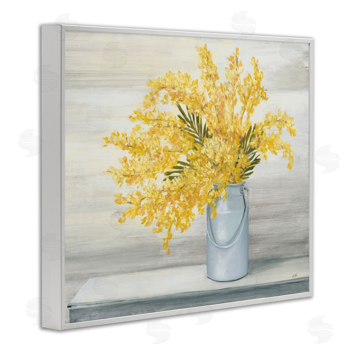 Julia Purinton Golden Fall Floral Bouquet in Country Milk Tin White Framed Giclee Wall Art