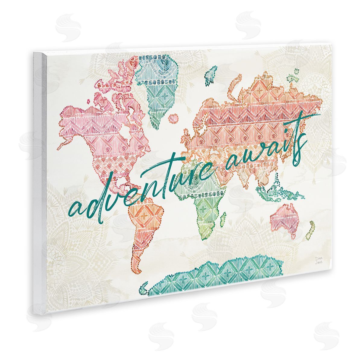 Dina June Adventure Awaits Phrase Macrame Pattern World Map Wall Plaque Art