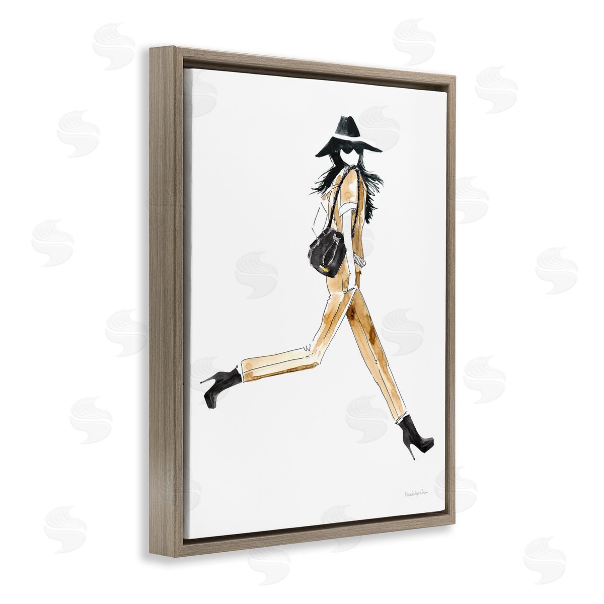 Mercedes Lopez Charro High Profile Fashion Female Glam Walking Pose Brown Floater Frame Canvas Art