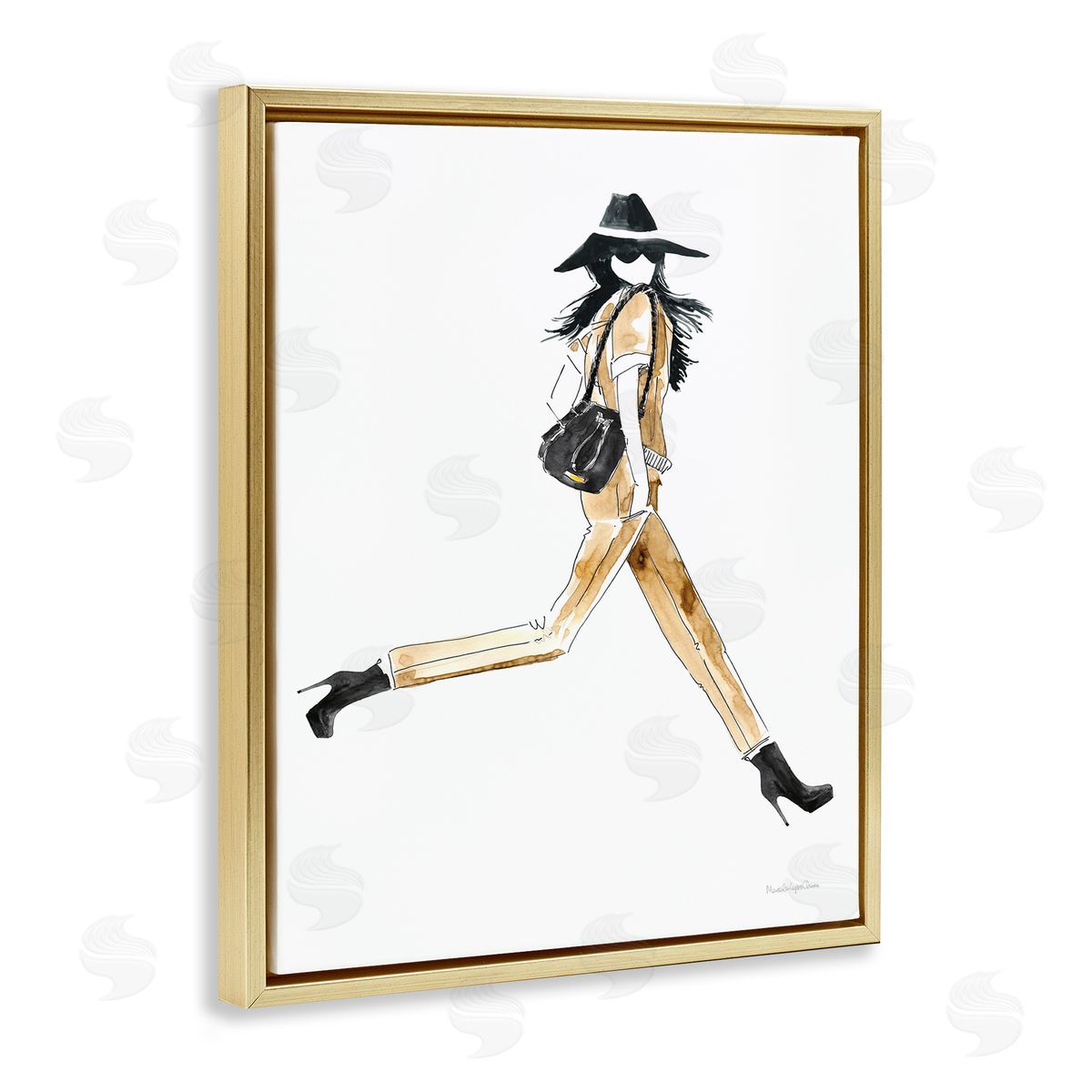 Mercedes Lopez Charro High Profile Fashion Female Glam Walking Pose Gold Floater Frame Canvas Art
