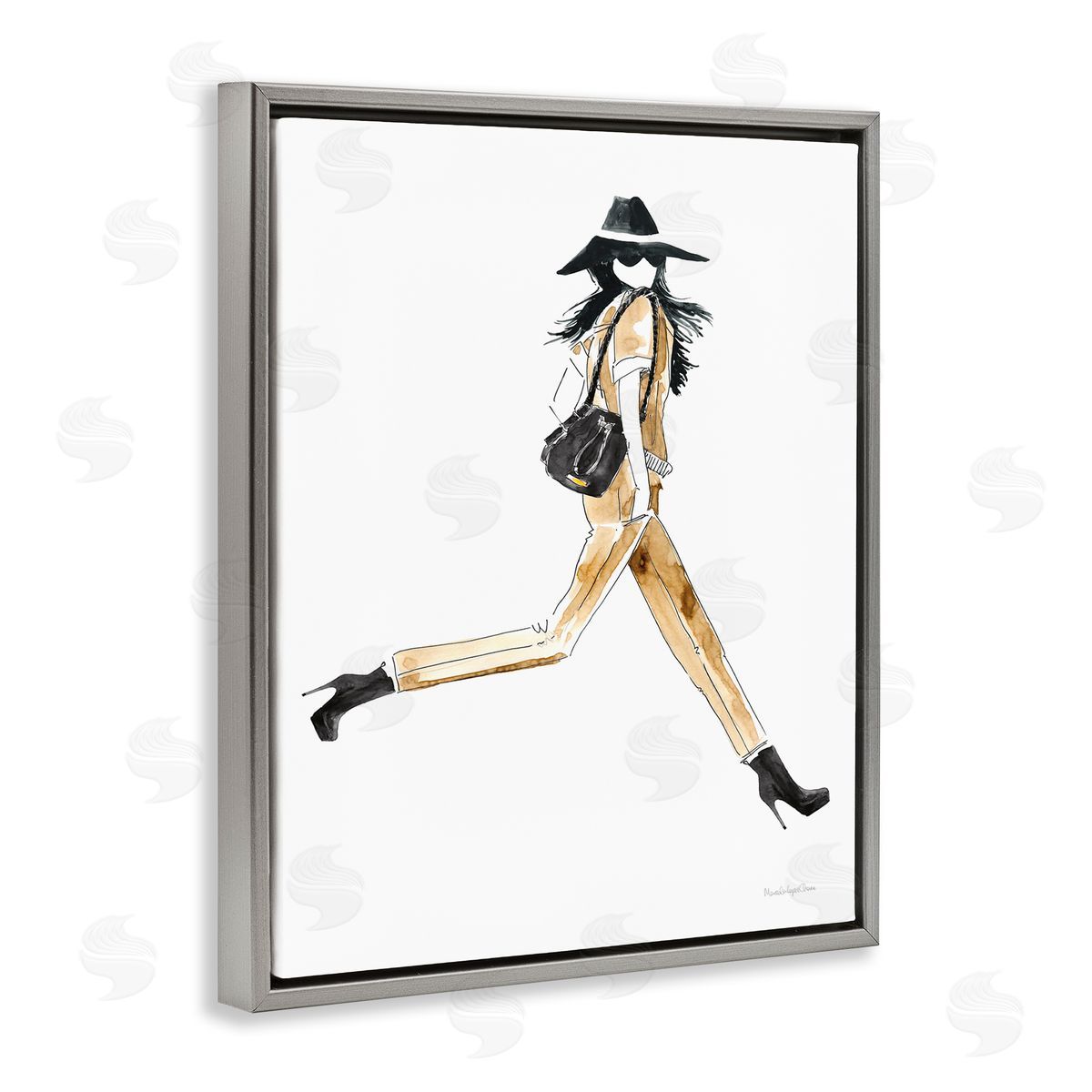Mercedes Lopez Charro High Profile Fashion Female Glam Walking Pose Gray Floater Frame Canvas Art