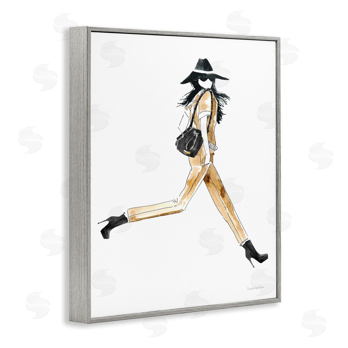 Mercedes Lopez Charro High Profile Fashion Female Glam Walking Pose Gray Framed Giclee Wall Art