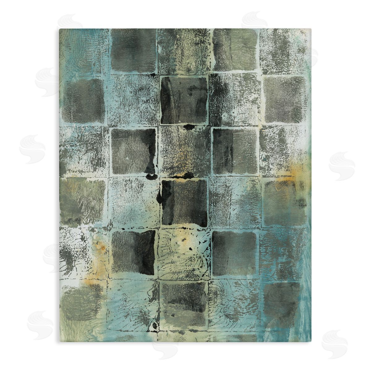 Joyce Combs Checker Block Pattern Abstraction over Blue Green Canvas Wall Art